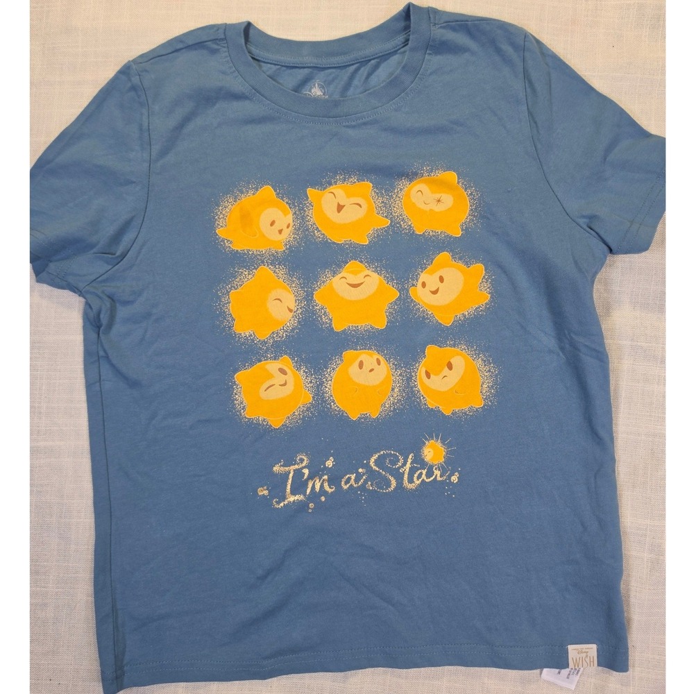 Disney Wish Im a Star Blue Graphic T-Shirt XL 14 Gold Glitter Star Character